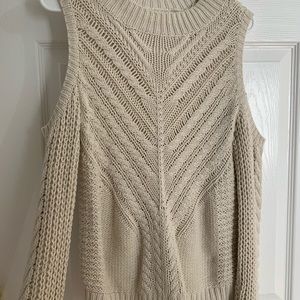 Tan cold shoulder detailed sweater